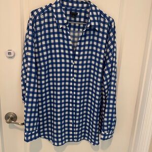 Ann Taylor Blue and White Plaid shirt